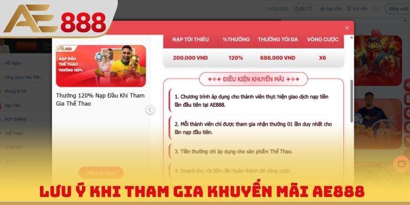 Lưu ý khi tham gia khuyến mãi AE888
